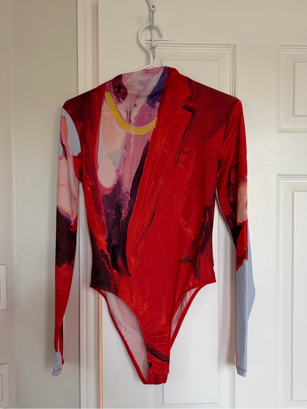 Zara Red Abstract Long-Sleeve Bodysuit